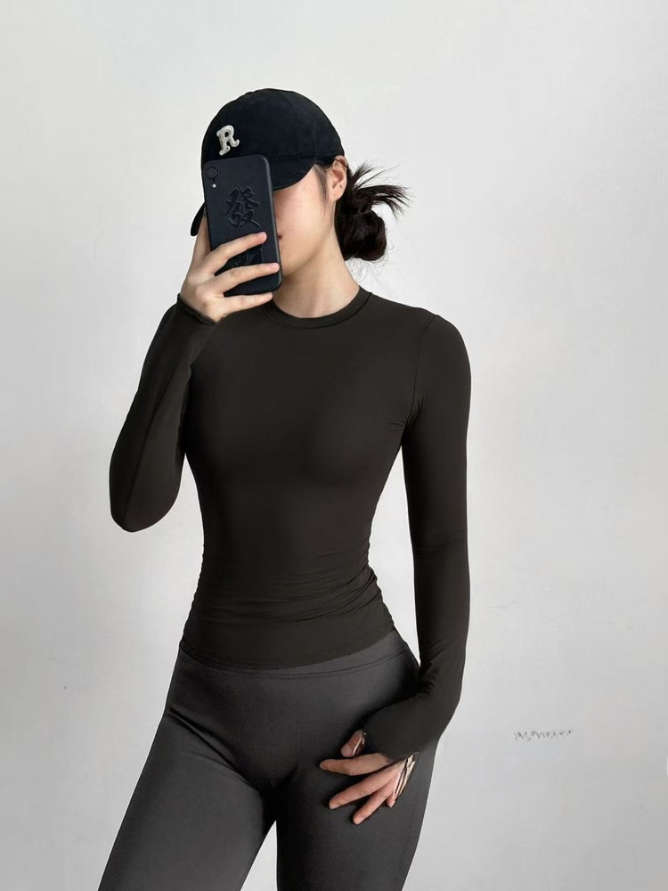 Yoga Fitness Girl - 슬림핏 긴팔 요가 피트니스 티셔츠 속건성