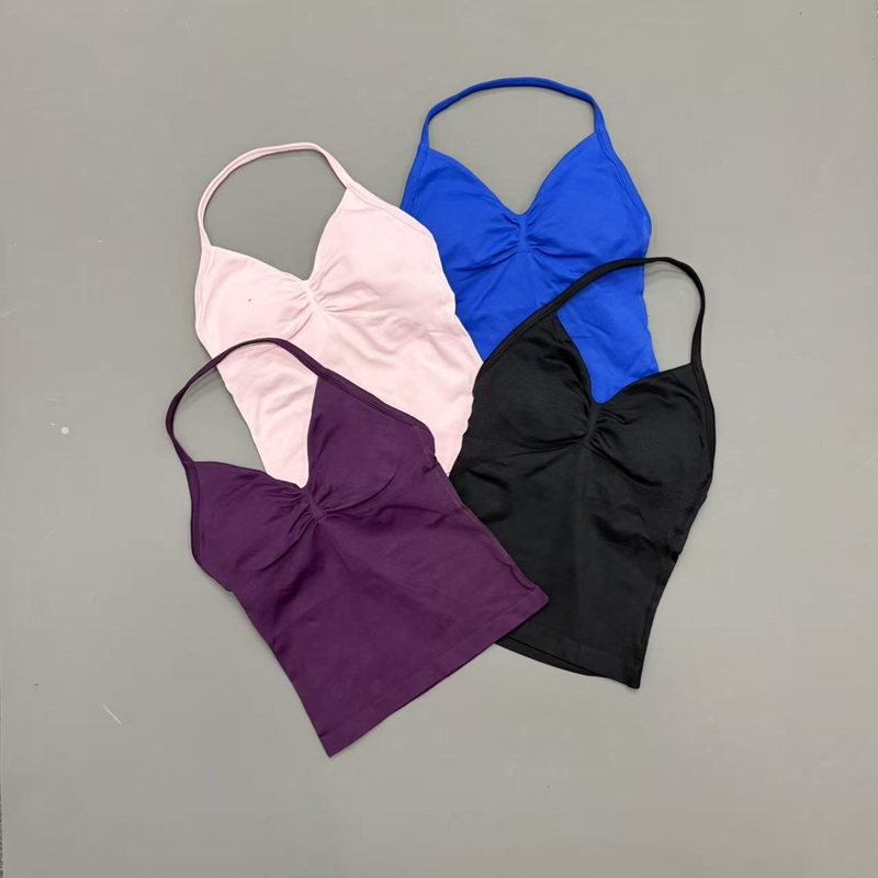 짐 여성용 스포츠 탱크탑 심리스 홀터 스파게티 스트랩  - Yoga Fitness Tapis 리뷰 및 가격